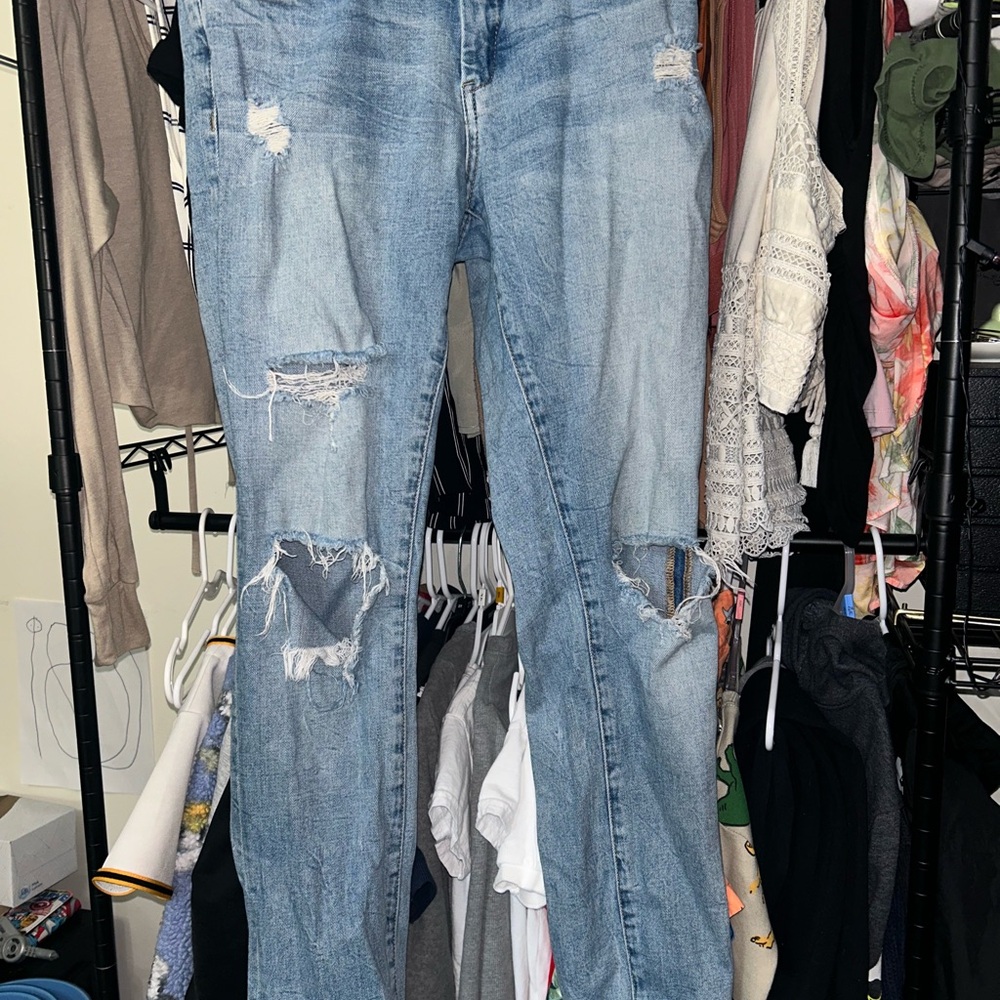 Blank NYC Blue Boyfriend Jeans with Distressed Details